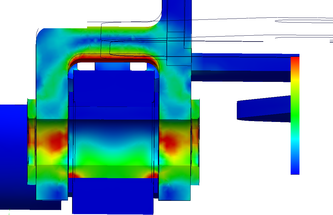 FEA stress analysis — material minimised while maintaining safety margins
